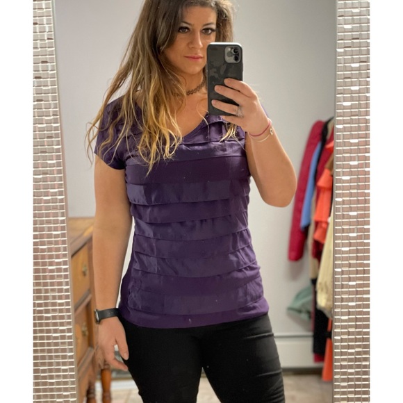 The Limited Ruffle Short Sleeve Top Purple Small - Picture 1 of 5